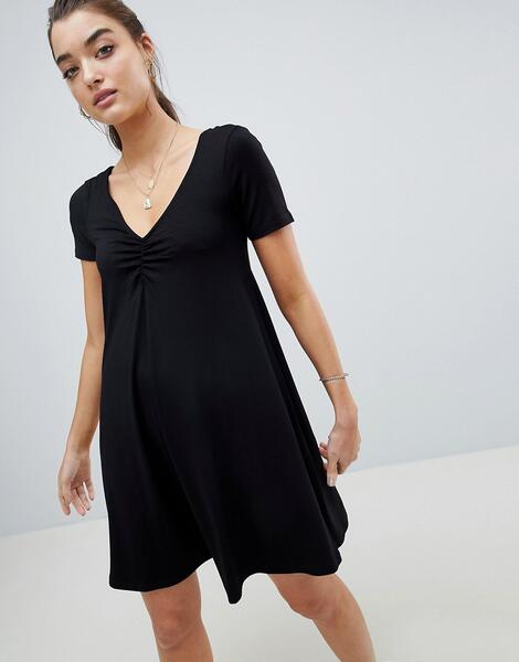 Свободное платье со сборками спереди ASOS DESIGN - Черный 1238216