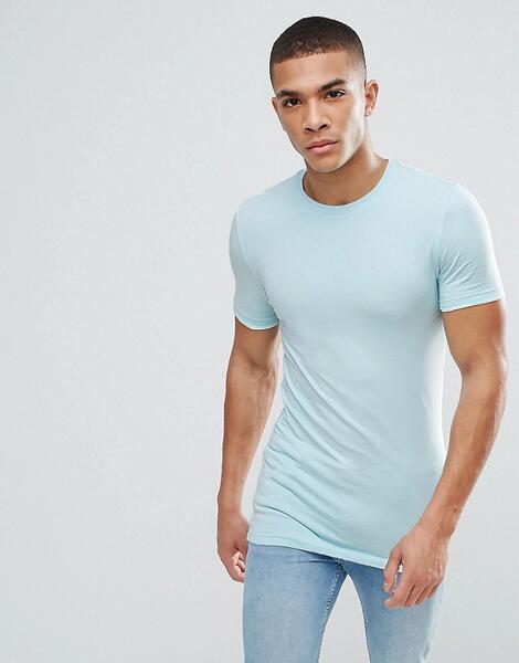 Голубая удлиненная облегающая футболка с круглым вырезом ASOS DESIGN 1169008