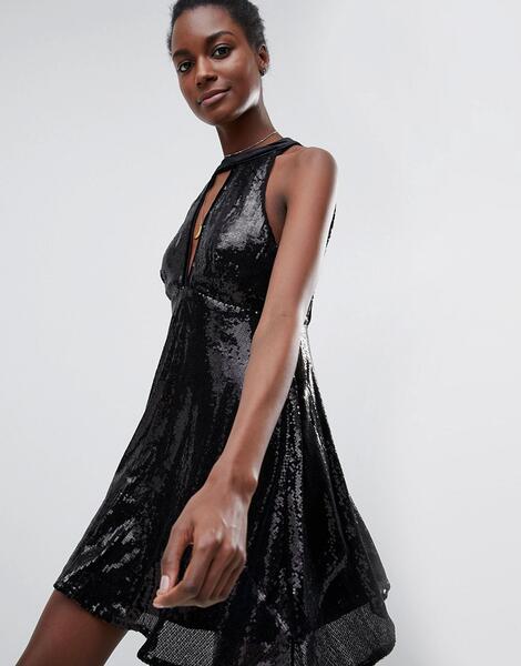 Платье халтер с пайетками Raga - Черный 1090778