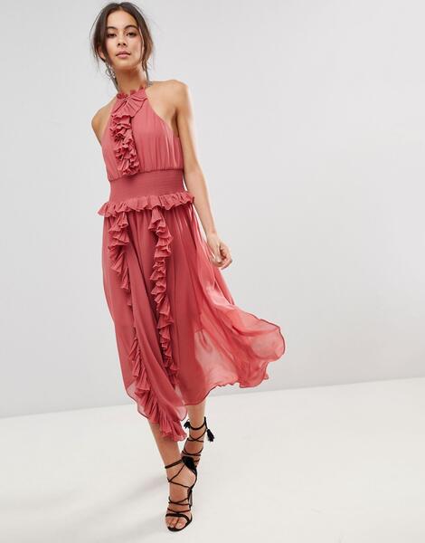 Приталенное платье с оборками Keepsake - Розовый 1255071