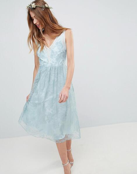 Платье миди с прозрачными кружевными вставками ASOS DESIGN Bridesmaid 1186829