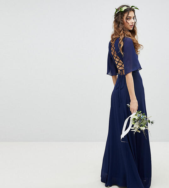 Платье макси с рукавами клеш и шнуровкой на спине TFNC - Темно-синий 1181459
