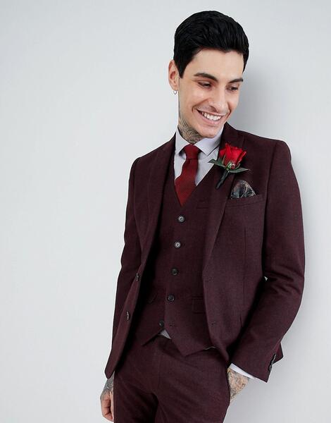 Бордовый фланелевый приталенный пиджак с добавлением шерсти Harry Brow Harry Brown 1230388