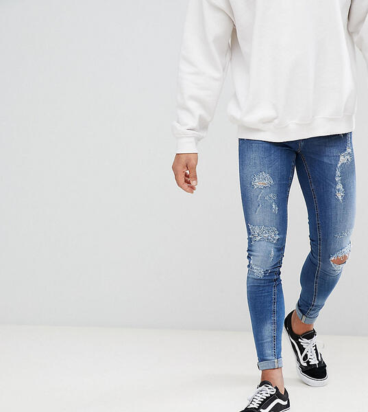 Обтягивающие джинсы с заплатками и прорехами Blend - Темно-синий 1031019