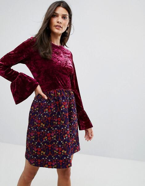 Платье из мятого бархата с жаккардовой юбкой в цветочек Anna Sui 1127396