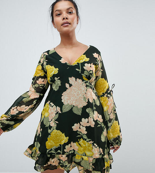 Платье мини с цветочным принтом и оборками Boohoo Plus - Мульти 1223350