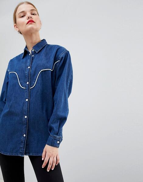 Джинсовая рубашка в стиле вестерн с отделкой ASOS DESIGN - Синий 1216051