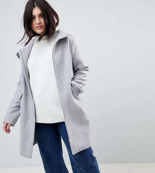 Пальто с капюшоном и молнией ASOS CURVE - Серый 1172975
