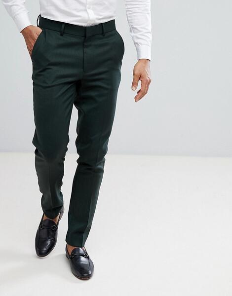 Темно-зеленые строгие облегающие брюки с добавлением шерсти ASOS DESIG ASOS DESIGN 1141303