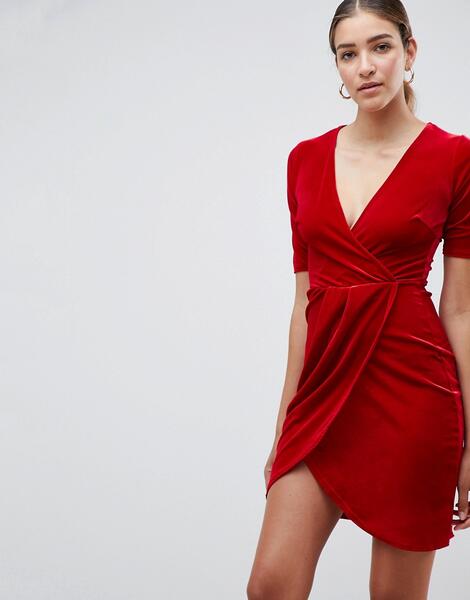 Бархатное платье с запахом Club L - Красный 1104572