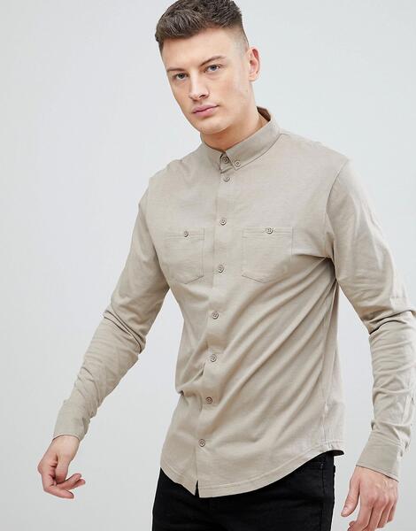 Светло-серая трикотажная рубашка с двумя карманами boohooMAN 1232200
