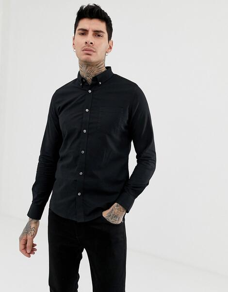 Черная оксфордская рубашка с длинными рукавами Burton Menswear 1232135