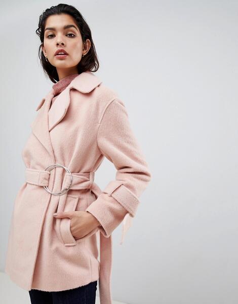 Байкерское пальто с поясом ASOS - Розовый ASOS DESIGN 1173110
