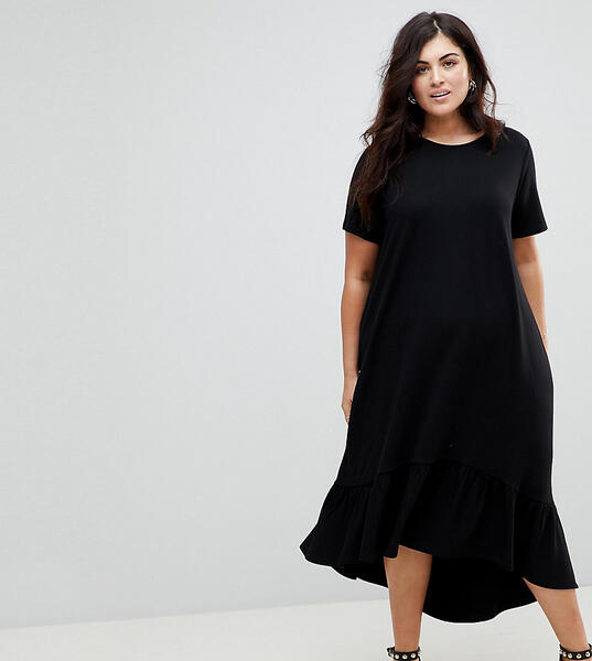 Платье-футболка миди с асимметричным краем ASOS DESIGN Curve - Черный Asos Curve 1222752