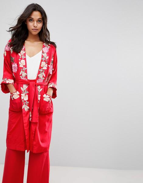 Пальто-кимоно с вышивкой Millie Mackintosh - Красный 1192751