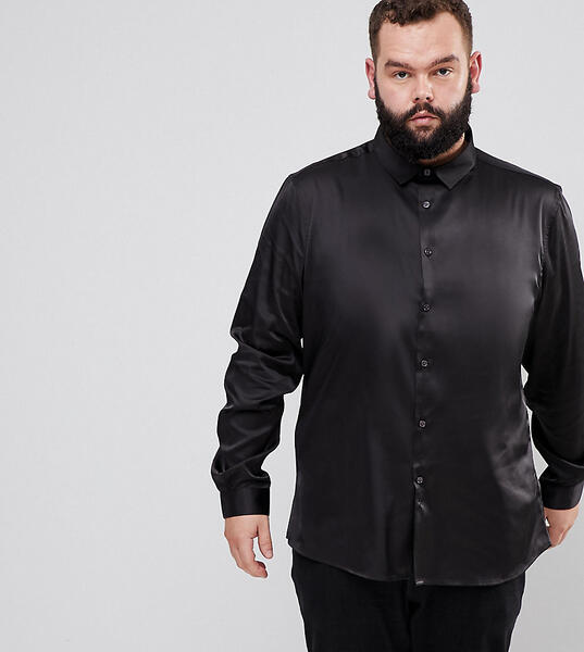 Черная приталенная сатиновая рубашка ASOS PLUS - Черный ASOS DESIGN 1110068