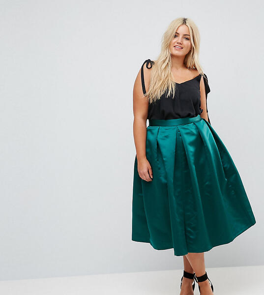 Пышная сатиновая юбка миди для выпускного Closet London Plus - Зеленый 1190323