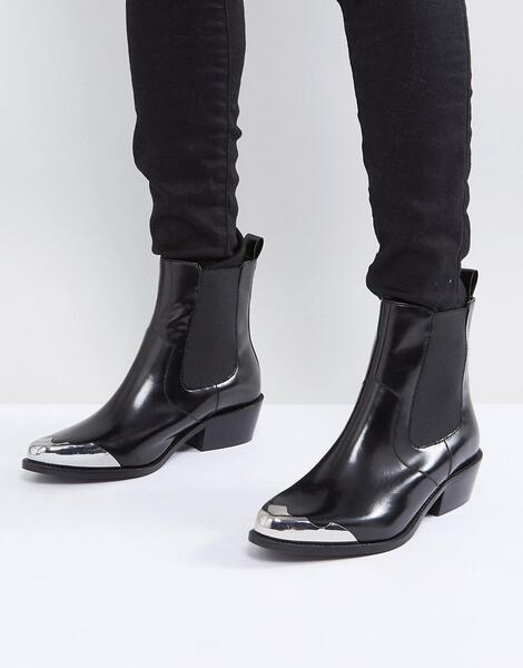 Кожаные ботинки челси в стиле вестерн ASOS AMBERLEY - Черный ASOS DESIGN 1186712