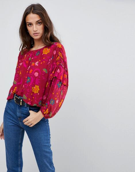 Блузка с цветочным принтом Free People - Фиолетовый 1168131