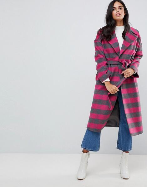 Розовое пальто в клетку с добавлением шерсти Helene Berman - Розовый 1091240