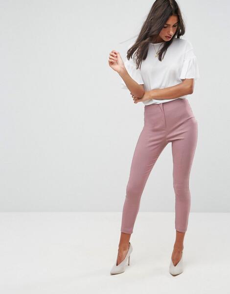 Облегающие брюки с завышенной талией ASOS - Розовый ASOS DESIGN 1135706