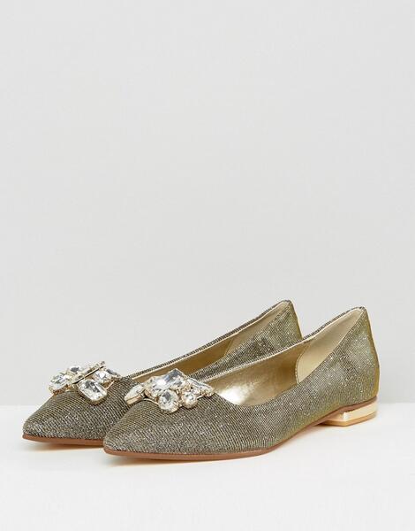 Замшевые туфли с камнями на плоской подошве Dune - Золотой 1115965