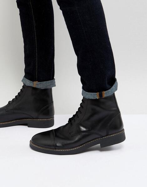 Черные блестящие ботинки в стиле милитари на шнуровке Frank Wright 1088240