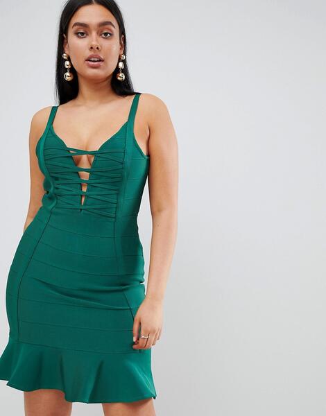Бандажное платье с решеткой из бретелей PrettyLittleThing - Зеленый 1187232