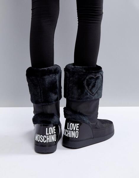 Зимние сапоги с искусственным мехом и логотипом Love Moschino - Черный 1131514