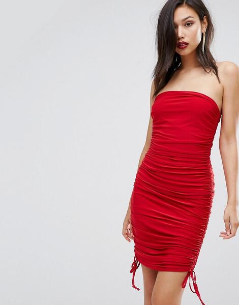 Облегающее платье-бандо со сборками Club L - Красный 1087452
