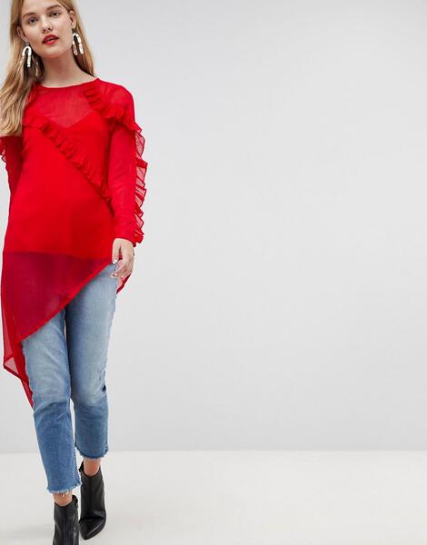 Асимметричная шифоновая блузка с оборкой ASOS Ultimate - Красный ASOS DESIGN 1082779