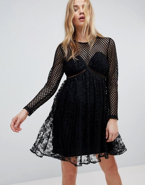 Кружевное платье со складками и сеткой New Look - Черный 1153113
