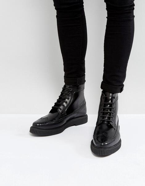 Черные кожаные ботинки броги с толстой подошвой ASOS - Черный ASOS DESIGN 1129036