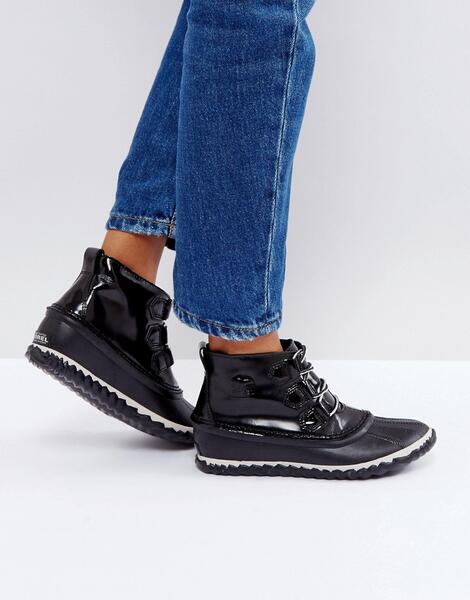 Черные непромокаемые кожаные лакированные ботинки Sorel Out 'N About 1084168