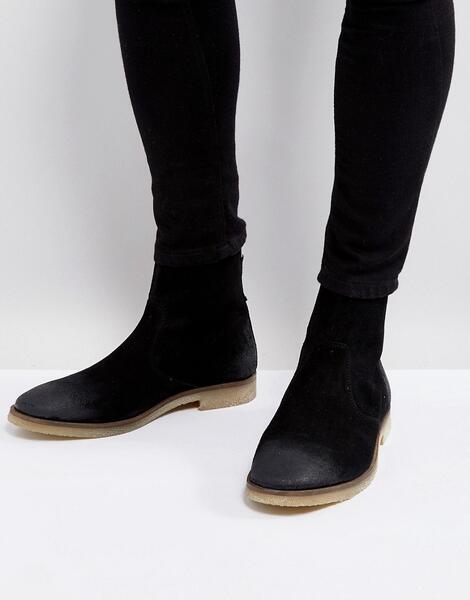 Черные замшевые ботинки челси с молнией и бежевой подошвой ASOS ASOS DESIGN 1107356