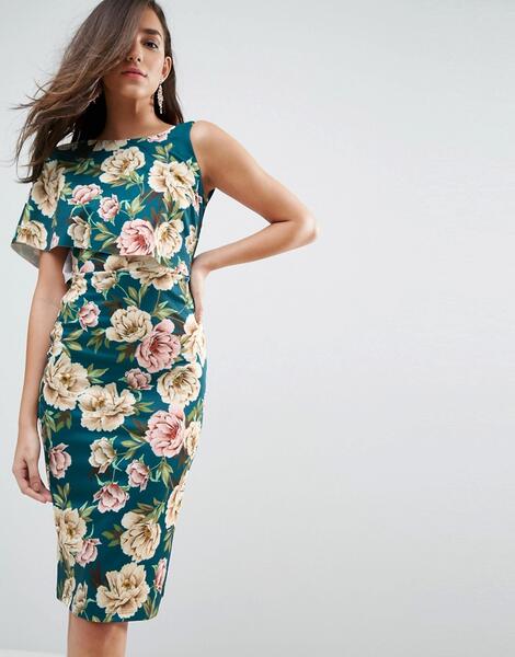 Асимметричное облегающее платье миди на одно плечо с цветочным принтом ASOS DESIGN 1150826