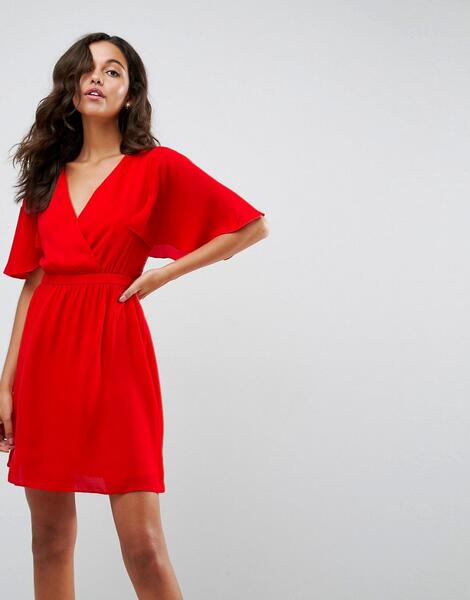 Платье мини с рукавами клеш ASOS - Красный ASOS DESIGN 1125708
