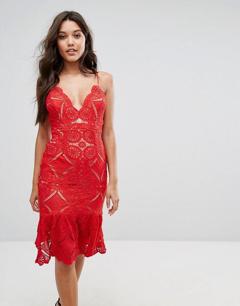 Кружевное платье-футляр с оборкой по краю Love Triangle - Красный 1140792