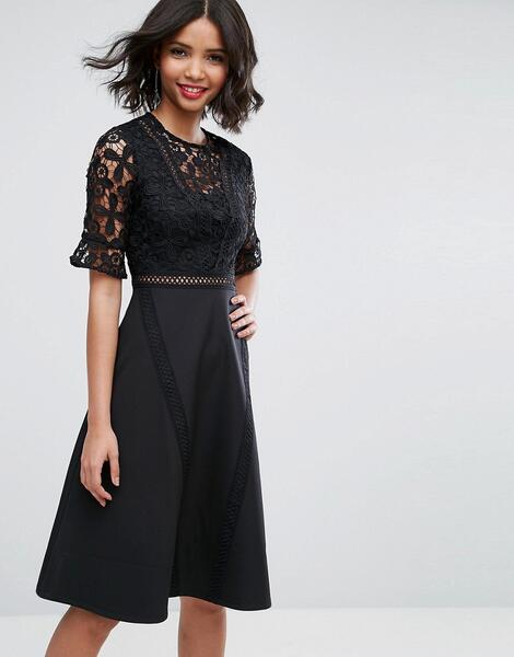 Платье миди с кружевной вставкой ASOS Premium - Черный ASOS DESIGN 1090928