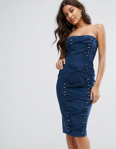 Платье-бандо с корсетной отделкой Misha Collection - Темно-синий 1072865