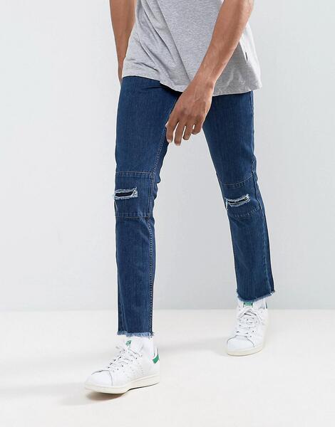 Укороченные джинсы слим с рваной отделкой и необработанными краями Hox Hoxton Denim 1012922