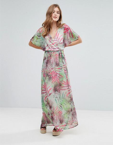 Платье макси с пальмовым принтом и рукавами-кимоно Lavand - Зеленый 1120380