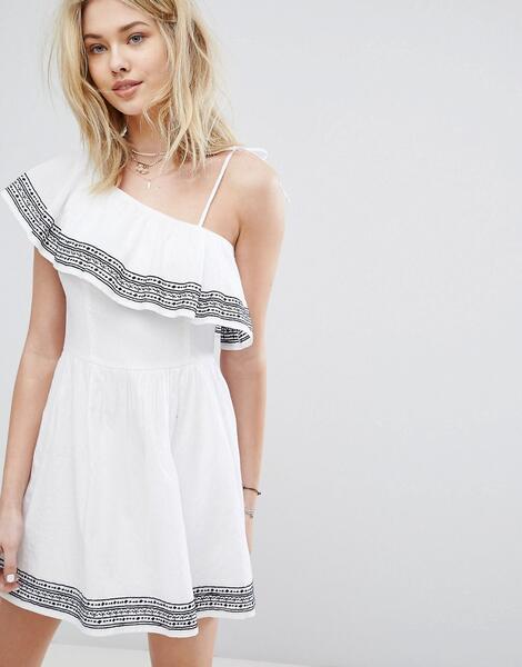 Платье на одно плечо с вышивкой и оборкой Abercrombie & Fitch - Белый Abercrombie& Fitch 1052036