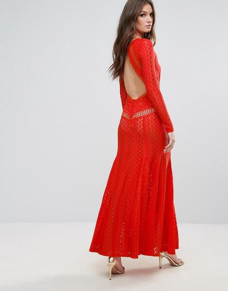 Кружевное платье макси с открытой спиной Boohoo - Красный 1027407