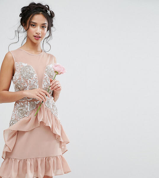 Платье мини с баской и сетчатыми вставками Maya Petite - Розовый 1022071