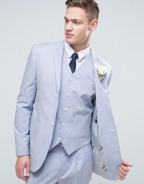 Узкий голубой пиджак с цветочным принтом на подкладке ASOS WEDDING ASOS DESIGN 950303