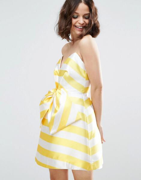Платье мини в полоску с бантом спереди ASOS SALON - Желтый ASOS DESIGN 982531