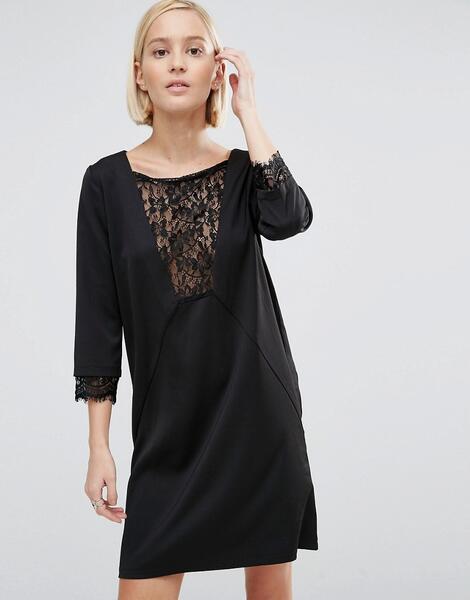 Цельнокройное платье с кружевной вставкой Minimum - Черный 937585