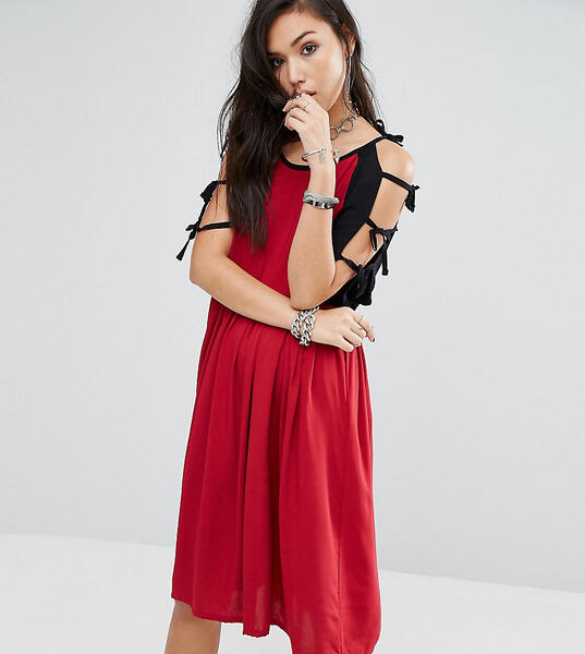 Винтажное контрастное платье с завязками на рукавах Milk It - Красный 973360