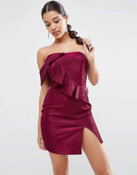 Платье мини на одно плечо с эффектом металлик ASOS NIGHT - Розовый ASOS DESIGN 890224